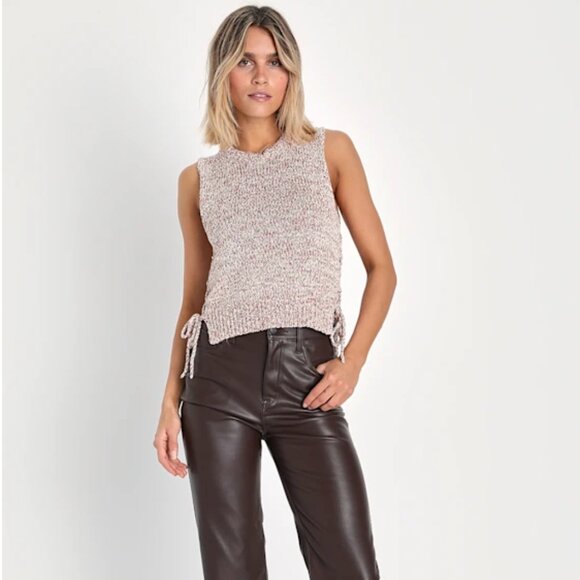 Lulus "Exceptional Aesthetic" Mauve Marled Knit Lace-Up Sweater Tank – NWT - Picture 3 of 3
